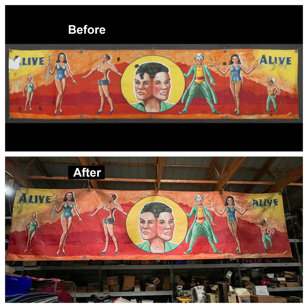 Sideshow banner restoration before and after